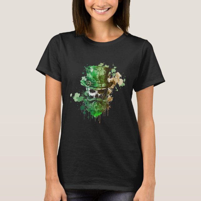 Camiseta Happy St Patricks Day Skull C Green Shamrock  8 (Anverso)