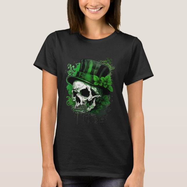 Camiseta Happy St Patricks Day Skull C Green Shamrock  9 (Anverso)