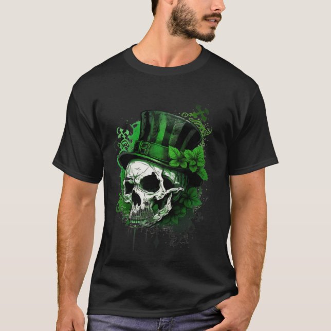 Camiseta Happy St Patricks Day Skull C Green Shamrock  9 (Anverso)