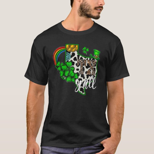 Camiseta Happy St. Patrick's day Texas Y'all Cowhide Lucky  (Anverso)