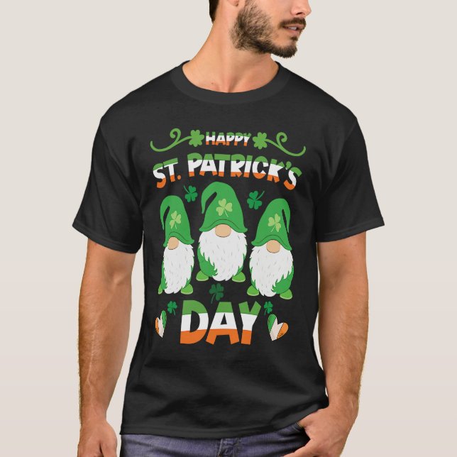 Camiseta Happy St Patrick's Day Three Gnome Irish Flag Love (Anverso)