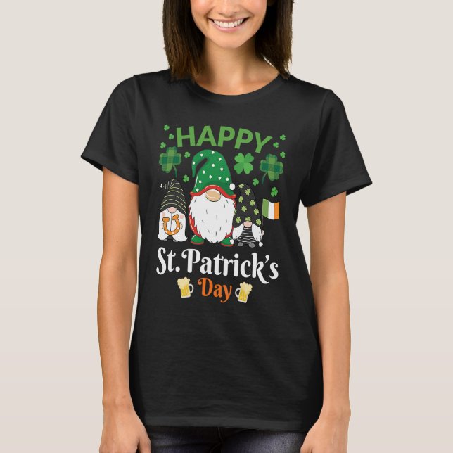 Camiseta Happy St Patrick's Day Three Gnome Irish Flag Sham (Anverso)