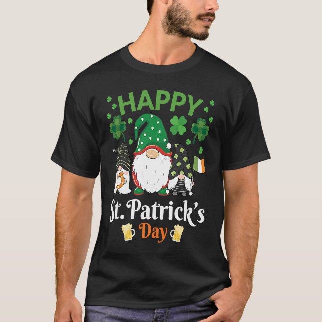 Camiseta Happy St Patrick's Day Three Gnome Irish Flag Sham (Anverso)