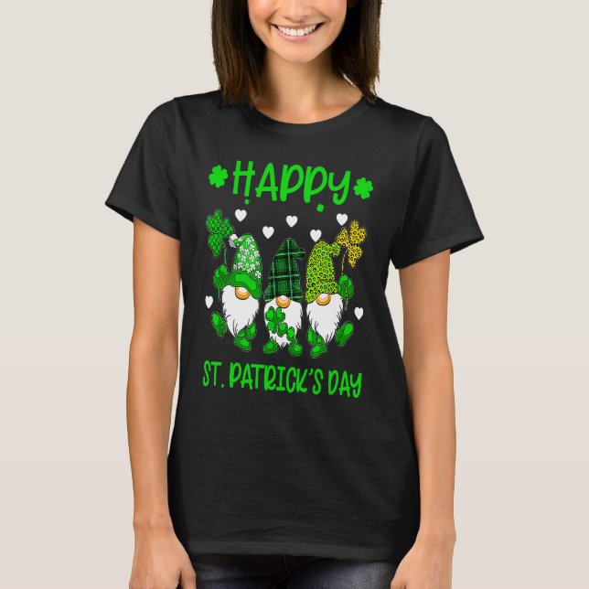 Camiseta Happy St Patrick's Day Three Gnome Irish Shamrock  (Anverso)