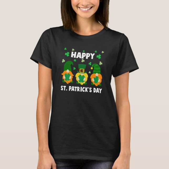 Camiseta Happy St Patrick's Day Three Gnome Irish Shamrock  (Anverso)