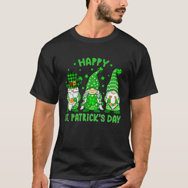 Camiseta Happy St Patrick's Day Three Gnomes Shamrock Boys  (Anverso)