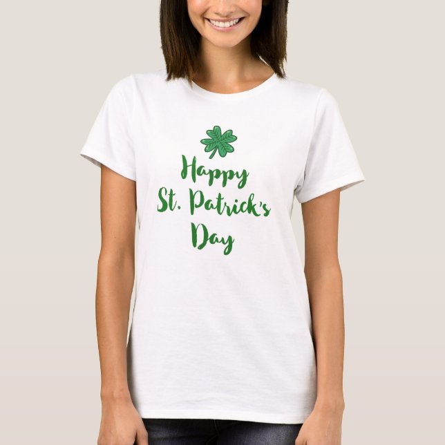 Camiseta Happy St Patrick's Day Typography con Shamrock (Anverso)