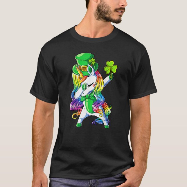 Camiseta Happy St Patrick's Day Unicorn Face Irish Shamrock (Anverso)