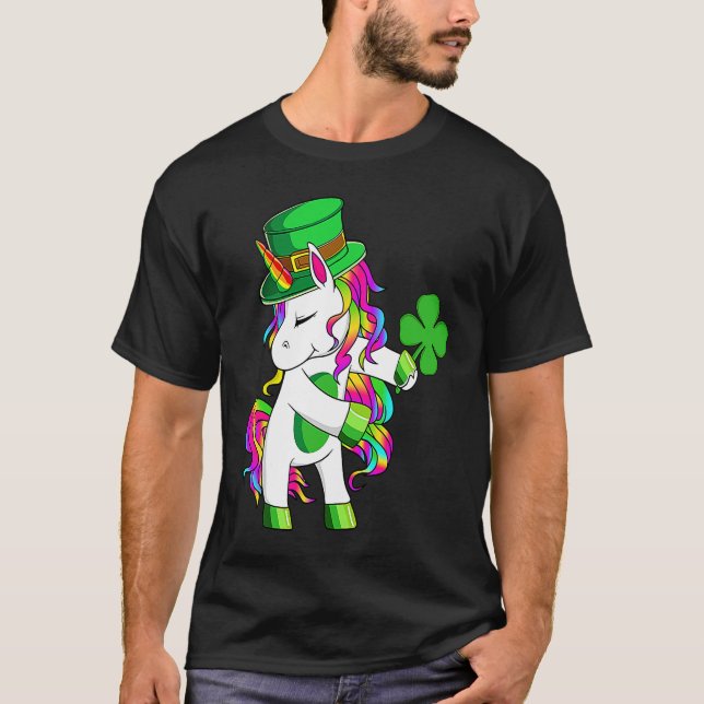 Camiseta Happy St Patrick's Day  Unicorn Lucky Shamrock Iri (Anverso)