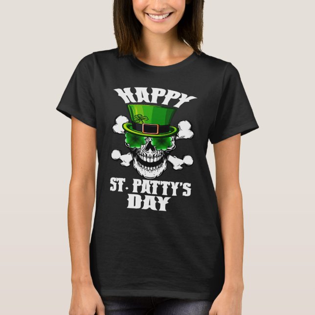 Camiseta Happy St Patty's Day St Patricks Sugar Skull Lepre (Anverso)
