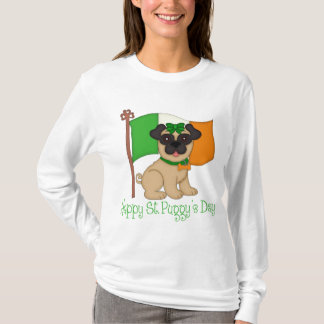 Camiseta Happy St. Puggy's Day Pug and Irish Flag (hembra)