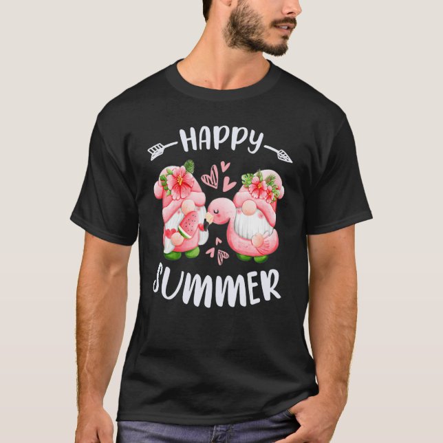 Camiseta Happy summer pink gnomes with flamingo swim ring (Anverso)