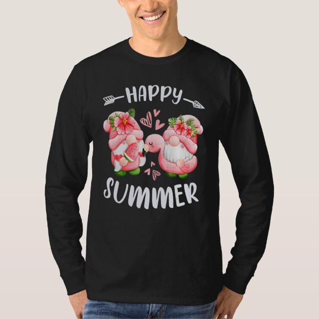 Camiseta Happy summer pink gnomes with flamingo swim ring (Anverso)