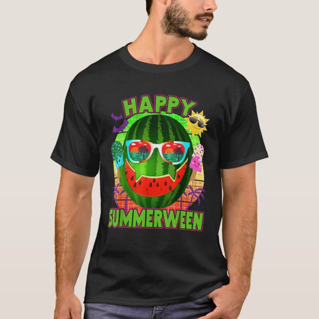 Camiseta HAPPY SUMMERWEEN Summer Watermelon Pumpkin Kawaii (Anverso)