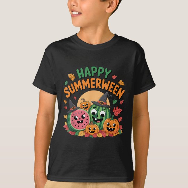 Camiseta Happy Summerween Watermelon Jack-o-lantern Humor S (Anverso)