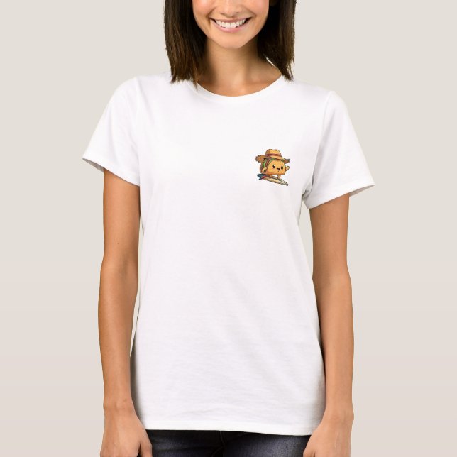 Camiseta Happy Surfing Taco Character Wearing a Straw Hat (Anverso)