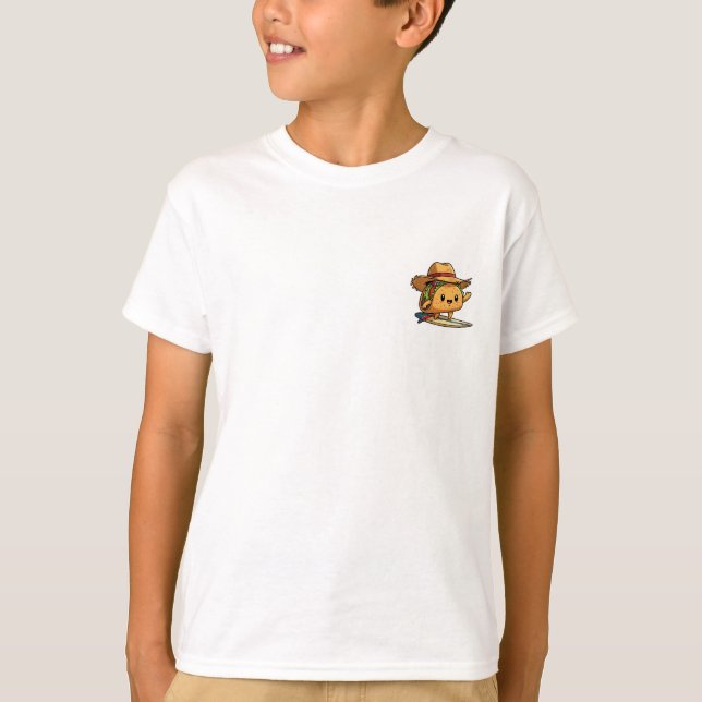 Camiseta Happy Surfing Taco Character Wearing a Straw Hat (Anverso)