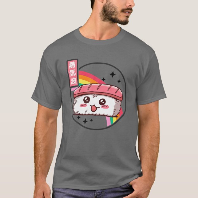 Camiseta Happy Sushi Rainbow Retro Japan Style Otaku Vaporw (Anverso)