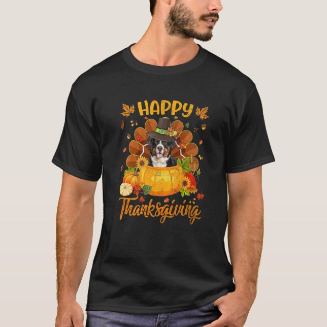 Camiseta Happy Thanksgiving Bernese Mountain Dog Turkey Pum (Anverso)