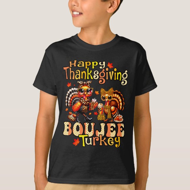 Camiseta Happy Thanksgiving Boujee Turkey Leopard Boo-jee F (Anverso)