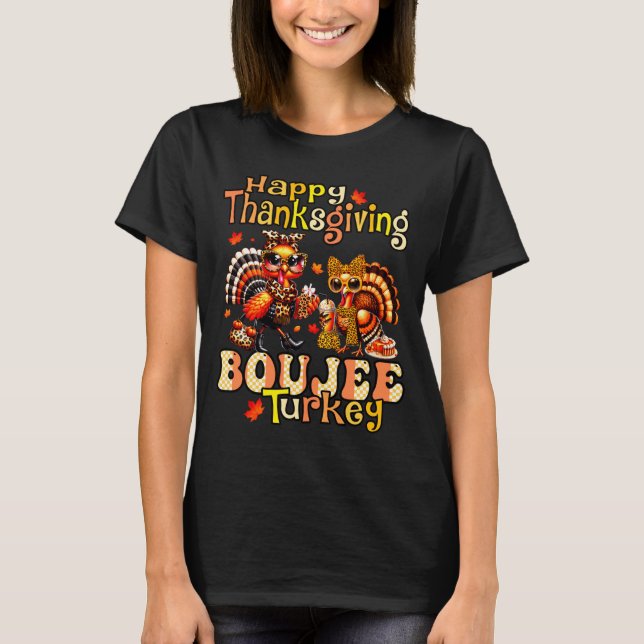 Camiseta Happy Thanksgiving Boujee Turkey Leopard Boo-jee F (Anverso)