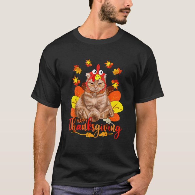 Camiseta Happy Thanksgiving Cat Turkey Christmas Day Tee (Anverso)