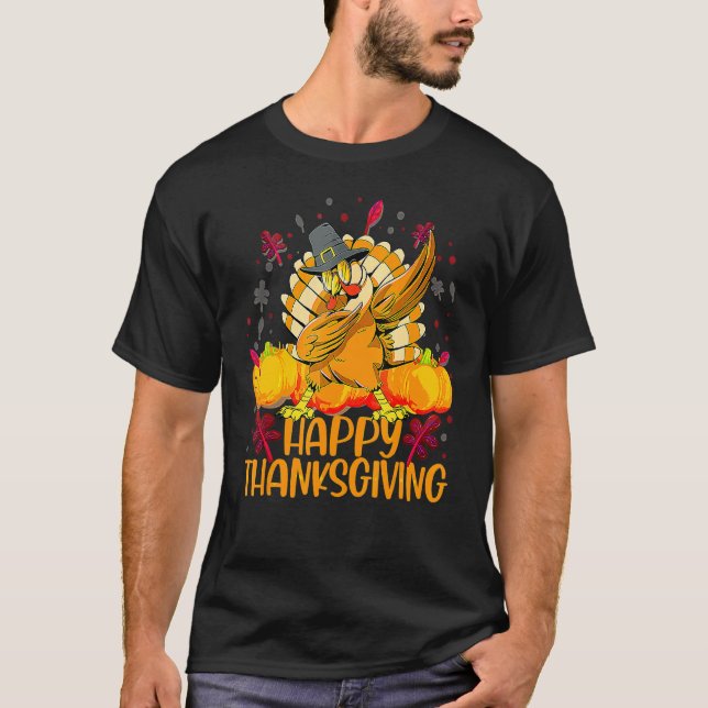 Camiseta Happy Thanksgiving Dabbing Turkey Day Pilgrim Men  (Anverso)