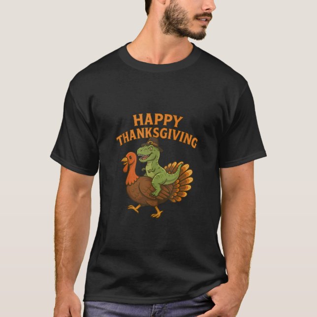 Camiseta Happy Thanksgiving Dinosaur Turkey Pilgrim T Rex T (Anverso)