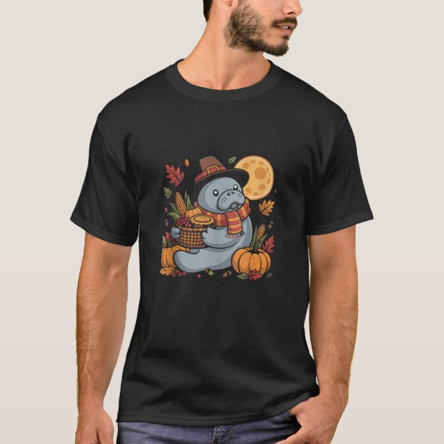 Camiseta Happy Thanksgiving Manatee with Pumpkin Pie Autumn (Anverso)