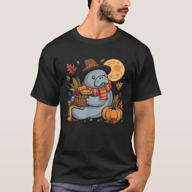 Camiseta Happy Thanksgiving Manatee with Pumpkin Pie Autumn (Anverso)