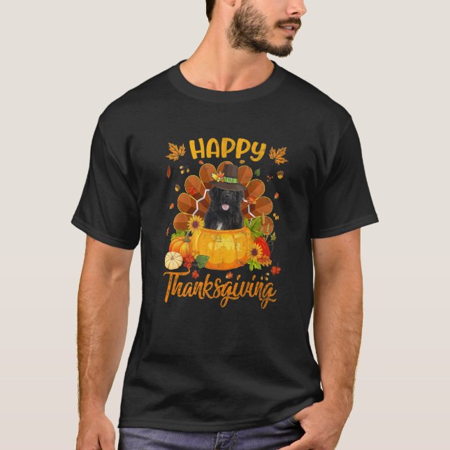 Camiseta Happy Thanksgiving Newfoundland Dog Turkey Pumpkin (Anverso)