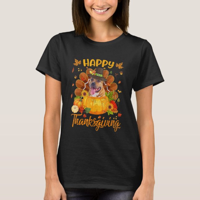 Camiseta Happy Thanksgiving Pitbull Dog Turkey Pumpkin (Anverso)