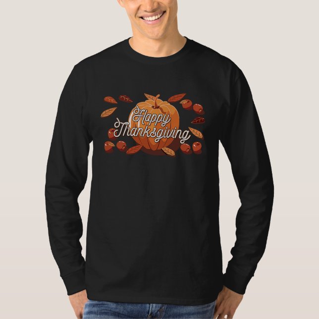 Camiseta Happy Thanksgiving Pumpkin With Autumn Leaves (Anverso)