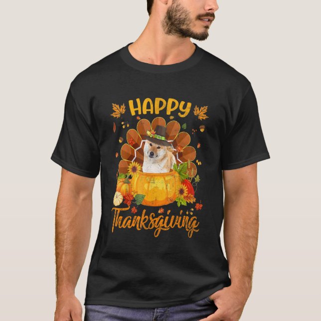 Camiseta Happy Thanksgiving Shiba Inu Dog Turkey Pumpkin (Anverso)