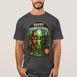 Camiseta Happy Thanksgiving Shirt Men Bigfoot Alien Mothman