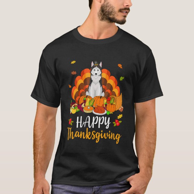 Camiseta Happy Thanksgiving Siberian Husky Dog Turkey Pet   (Anverso)