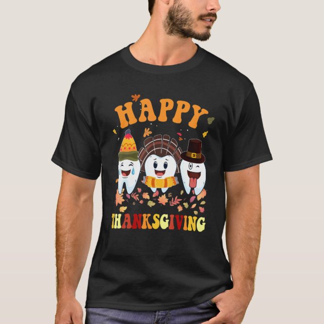 Camiseta Happy Thanksgiving Teeth Dental Turkey Retro Vinta (Anverso)