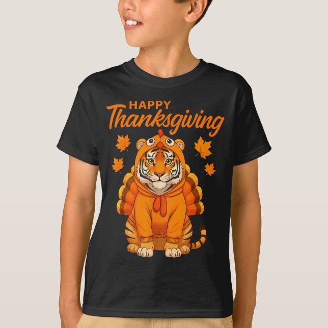 Camiseta Happy Thanksgiving Tiger Women Boys Girls Kids Out (Anverso)