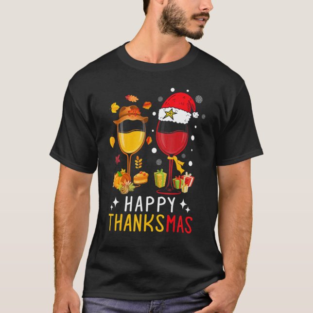 Camiseta Happy Thanksmas Wine Thanksgiving Christmas (Anverso)