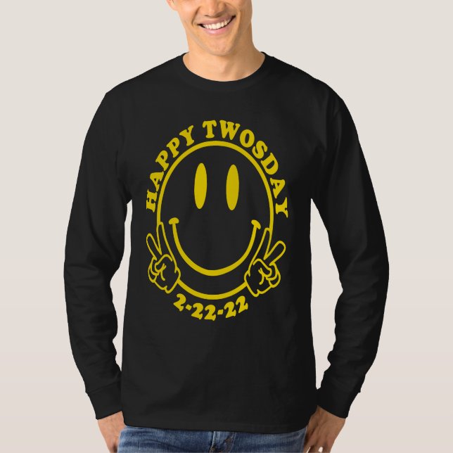 Camiseta Happy Twosday 2 22 22 Happy Face Retro Style Peace (Anverso)