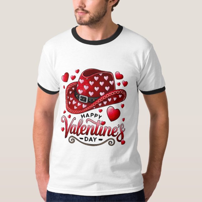 Camiseta Happy Valentine’s Day Cowboy Hat T-Shirt 👕 (Anverso)