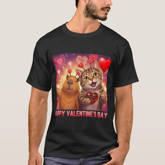 Camiseta Happy Valentines 2026 Cute Cat Capybara Party Art  (Anverso)