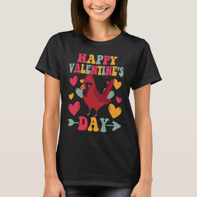 Camiseta Happy Valentines Day Cardinal Heart Love Groovy (Anverso)