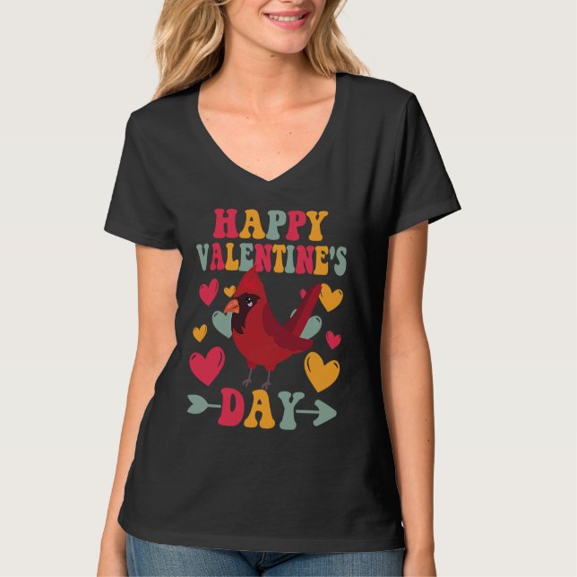 Camiseta Happy Valentines Day Cardinal Heart Love Groovy (Anverso)