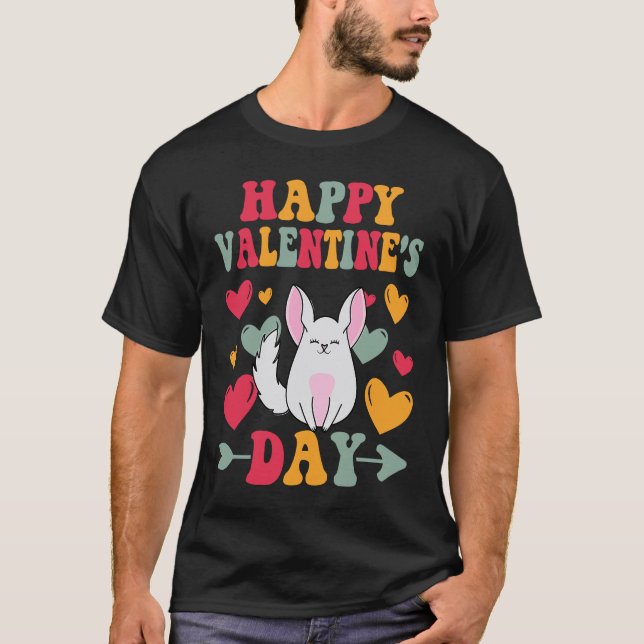 Camiseta Happy Valentines Day Chinchilla Heart Love Groovy (Anverso)