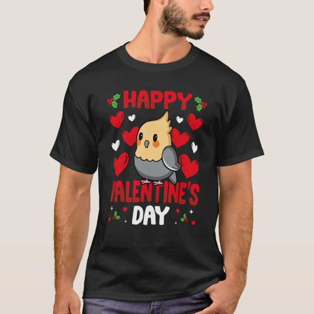 Camiseta Happy Valentines Day Cockatiel Heart Love Animal (Anverso)
