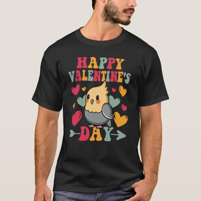 Camiseta Happy Valentines Day Cockatiel Heart Love Groovy (Anverso)