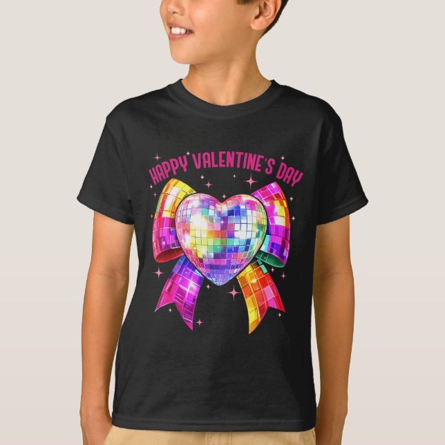 Camiseta Happy Valentine's Day Coquette Disco Ball Heart Gi (Anverso)