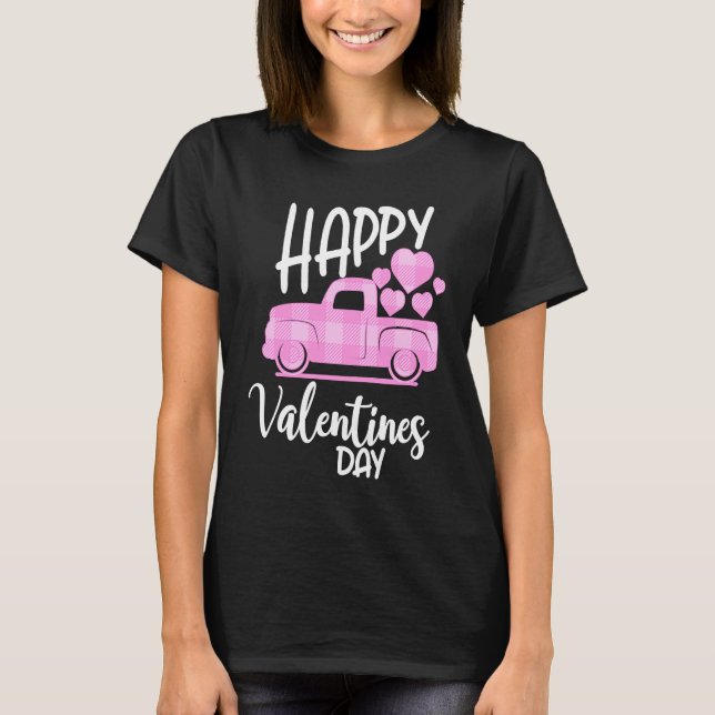 Camiseta Happy Valentines Day Cute Retro Pink Heart Plaid T (Anverso)