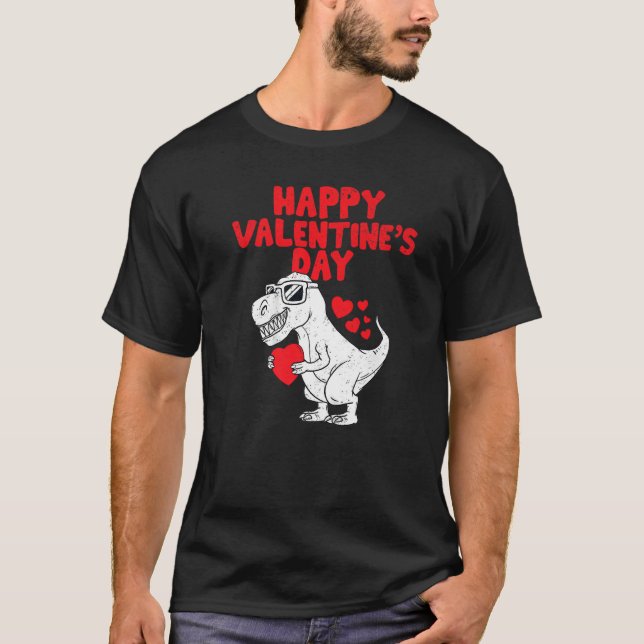 Camiseta Happy Valentines Day Dinosaur Trex Toddler Boys Ki (Anverso)